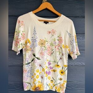 Talbots Women S Floral Sweater Top Cottagecore Spring Short Sleeve old many